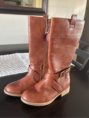 Kohl's Cognac Brown Mid-Calf Buckle Strap Heeled Riding Boots